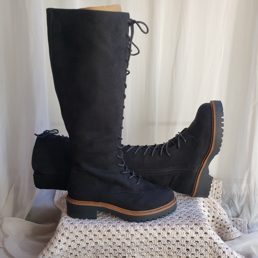 ASOS Courtney Black Knee-High Lace-Up Boots *WIDE*